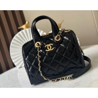 chanel black Patent Crumpled Calfskin & Gold-Tone Metal small bowling bag AS5578 2025