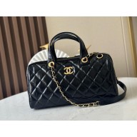 chanel black Patent Crumpled Calfskin & Gold-Tone Metal large bowling bag AS5579 2025