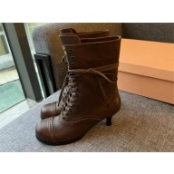 Miu Miu Leather laced booties 5U323E Cocoa Brown 2024