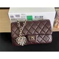 CHANEL BLACK LAMBSKIN Classic Mini Bag with hook AP4760 burgundy 2025