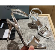 Prada Heel 10cm leather sandals 1X003N Metallic Silver 2023