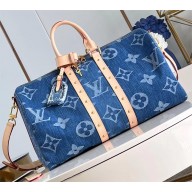 Louis Vuitton Keepall Bandoulière 45 Bag in blue denim m24315 2024