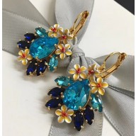Dolce Gabbana Earrings with Bloom and Crystal Pendant Blue/Yellow 2018