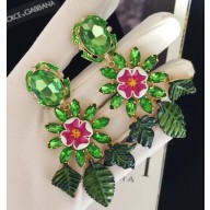 Dolce Gabbana Clip-on Earrings with Flower Pendant Green 2018
