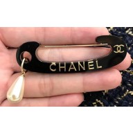 Chanel Acrylic Pin Brooch with Single Pearl Black/White/Gold 2018