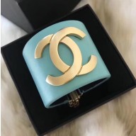 Chanel CC Logo Leather Cuff/Bracelet Blue 2018