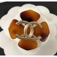 Chanel Resin Clover Brooch Brown/Gold 2018
