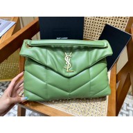 Saint Laurent loulou puffer medium chain bag in quilted lambskin 577475 green with gold hardware(original quality)
