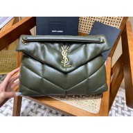 Saint Laurent loulou puffer medium chain bag in quilted lambskin 577475 army green with gold hardware(original quality)