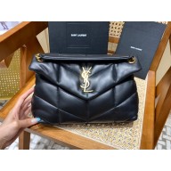 Saint Laurent loulou puffer small chain bag in quilted lambskin 577476 black with gold hardware(original quality)