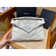 Saint Laurent loulou puffer small chain bag in quilted lambskin 577476 white with silver hardware(original quality)