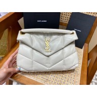 Saint Laurent loulou puffer small chain bag in quilted lambskin 577476 white with gold hardware(original quality)