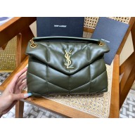 Saint Laurent loulou puffer small chain bag in quilted lambskin 577476 ARMY GREEN WITH GOLD HARDWARE(original quality)