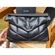 Saint Laurent loulou puffer medium chain bag in quilted lambskin 577475 SO BLACK(original quality)
