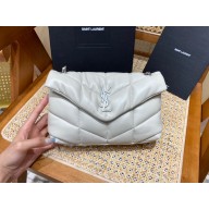 Saint Laurent loulou puffer toy bag in quilted lambskin 620333 WHITE WITH SILVER HARDWARE(original quality)