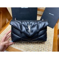 Saint Laurent loulou puffer toy bag in quilted lambskin 620333 BLACK WITH SILVER HARDWARE(original quality)