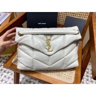 Saint Laurent loulou puffer medium chain bag in quilted lambskin 577475 white with gold hardware(original quality)