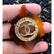 Chanel Resin Maple Leaf Brooch Brown/Gold 2018