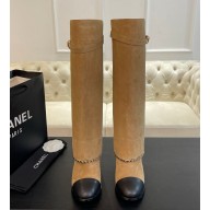 Chanel Heel 6.5cm Calfskin Chain High Boots Suede brown 1026-2024
