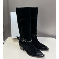 Celine with Buckle suede Boots Black 1025-2024
