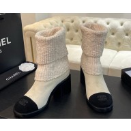 Chanel socks ankle boots in suede leather heel 6cm white/black 2024