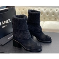 Chanel socks ankle boots in suede leather heel 6cm black 2024