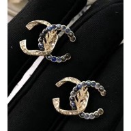 Chanel CC Stud Earrings AB0334 Gold/Blue/Gray 2018