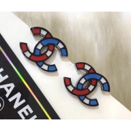 Chanel Sea CC Stud Earrings Blue/Red/White 2018