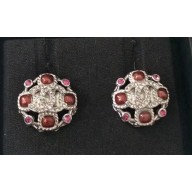 Chanel CC and Stone Round Stud Earrings Red/Silver 2018