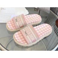 dior pink Houndstooth Motif Embroidered Cotton new Dway Slide 2022