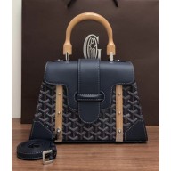 Goyard Wooden Handle Saigon PM Tote Bag Dark Blue