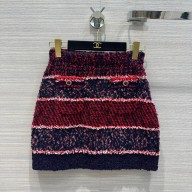 CHANEL Cashmere, Wool & Tweed Red, White, Dark Navy Blue & Black SKIRT 2023