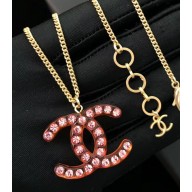 Chanel Acrylic CC Pendant Necklace Gold/Orange/Crystal 2018