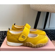 Miu Miu Low-Top Nylon & suede Leather Mary Janes yellow 2025