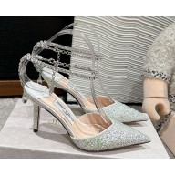 Jimmy Choo Saeda 85 Emerald Satin Pumps with Crystals silvery/crystal  2024