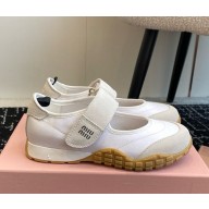 Miu Miu Low-Top Nylon & suede Leather  Mary Janes avorio 2025