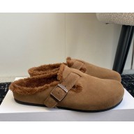 The row women's flat suede leather mules brown 2024