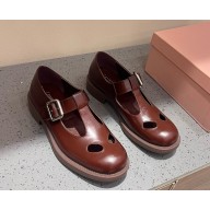 Miu Miu Leather T-bar shoes 5E318E burgundy 2024SS
