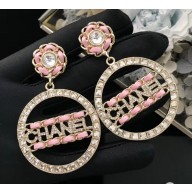 Chanel Crystal 'CHANEL' Hoop Pendant Earrings AB0098 Gold/Crystal/Pink 2018