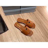 prada saffiano leather slides brown 2022