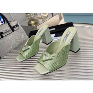 prada High-heeled satin slides with crystals green 2022