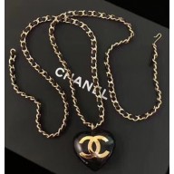 Chanel Heart Pendant Long Necklace/Waist Chain Black/Gold 2018