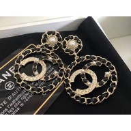 Chanel Stone CC Hoop Pendant Earrings AB0017 Gold/Black/Pearly White 2018