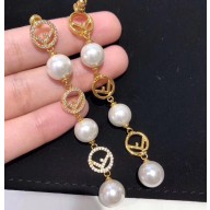 Fendi F Is Fendi Crystal Pearl Long Earrings