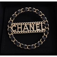 Chanel Chain and Leather Brooch with 'CHANEL' Black/Gold 2018