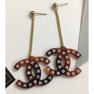 Chanel Crystal CC Long Earrings Coffee/Orange 2018