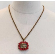 Gucci Crystal Double G Necklace 605895 Red
