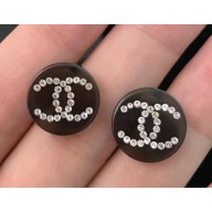 Chanel Acrylic Crystal CC Round Stud Earrings Black/White 2018