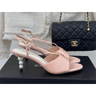 Chanel Heel 6cm Patent Lambskin & Imitation Pearls sandals pink 2024