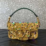 Valentino Locò Small Shoulder Bag in 3D Sequins Embroidery gold 2023